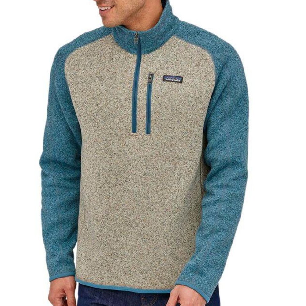Patagonia Better Sweater 1/4 Bleached Stone/Pigeon Blue Size Large
